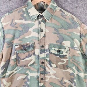 FiveBrother Men Camo Button Shirt Lightweight USA Duck Woodland Camouflage L VTG